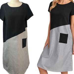EMERY ROSE Colorblock Striped Pattern Patch Pocket Tunic Dress Size Medium